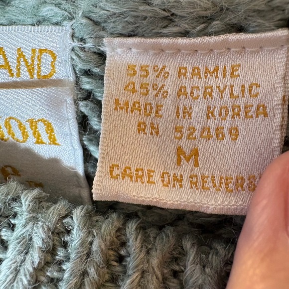 Vintage Huntington Ridge Hand Knit Ramie Sweater Sage Green Floral Embroidered M - Picture 5 of 7
